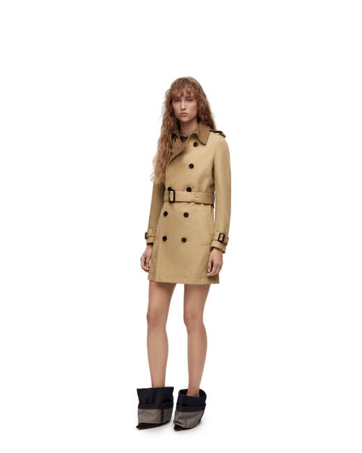 Loewe Natural Short Trench Coat In Cotton, Linen And Cashmere