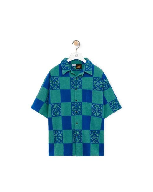 Loewe Blue Luxury Short Sleeve Shirt In Terry Cotton Jacquard for men