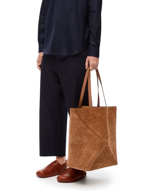 Loewe Blue Luxury Large Puzzle Fold Tote In Brushed Suede for men
