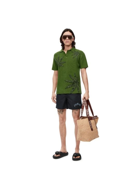 Loewe Green Luxury Leaf Patch Polo Top In Cotton for men