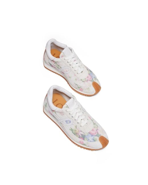 Loewe White Flow Runner Floral-Print Suede Sneakers