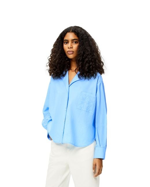 Loewe Luxury Anagram Pyjama Blouse In Cotton For Women in Blue | Lyst UK
