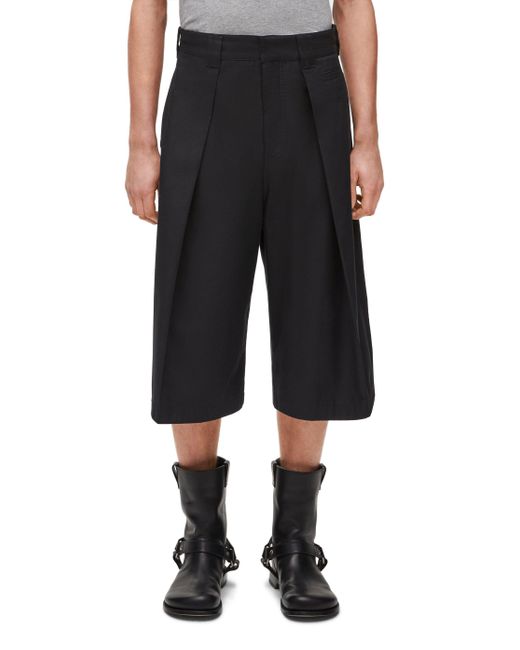 Loewe Black Luxury Pleated Shorts In Cotton for men