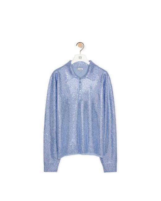 Loewe Blue Embellished Polo Sweater In Cashmere for men