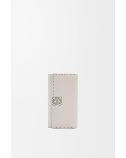 Loewe White Luxury Anagram Key Case In Pebble Grained Calfskin