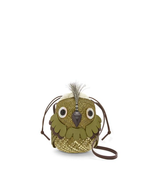 Loewe Green Bird Bag In Iraca Palm And Calfskin