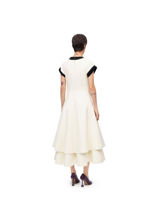 Loewe White Double Layer Dress In Wool And Cotton