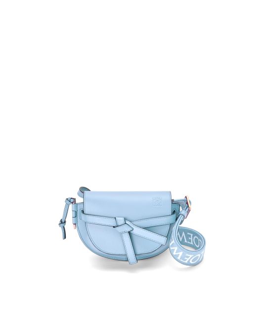 Loewe Blue Luxury Mini Gate Dual Bag In Soft Calfskin And Jacquard For