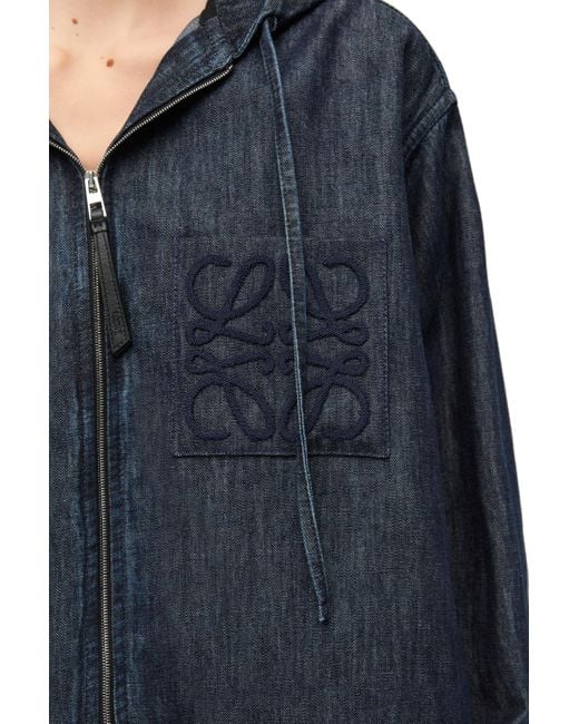 Loewe Blue Hooded Jacket In Denim