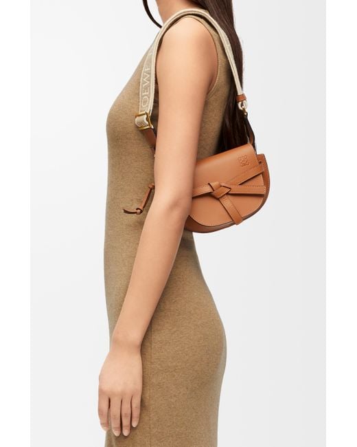 Loewe Natural Luxury Mini Gate Dual Bag In Soft Calfskin And Jacquard