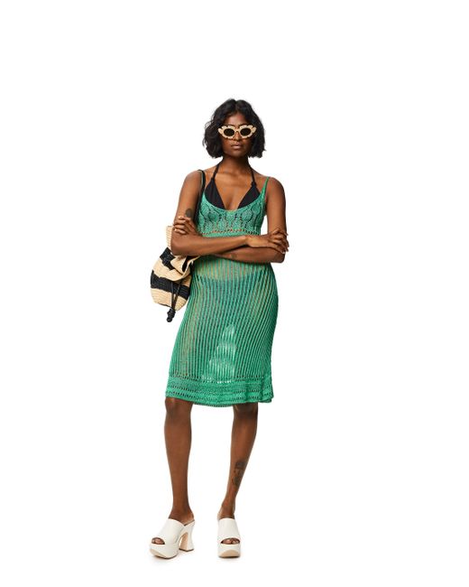 Loewe Green Luxury Strappy Dress In Viscose For