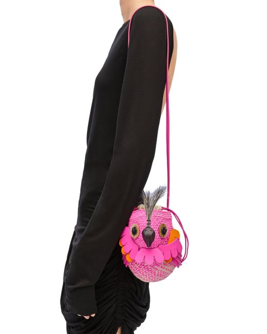 Loewe Pink Luxury Bird Bag In Iraca Palm And Calfskin