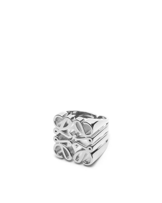 Loewe White Pave Anagram Chevaliere Ring In Sterling Silver