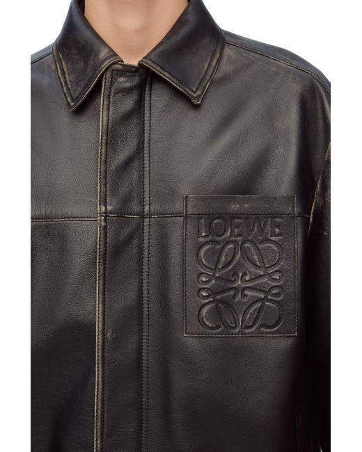 Loewe Black Zip-up Overshirt In Nappa Calfskin for men