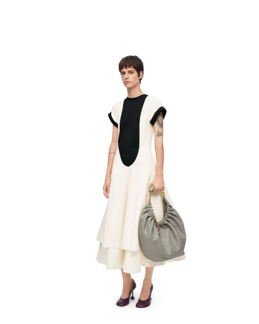 Loewe White Double Layer Dress In Wool And Cotton