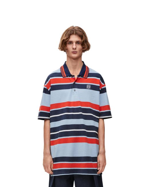 Loewe Blue Oversized Fit Polo In Cotton And Linen for men