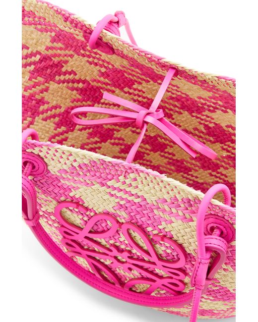 Loewe Pink Anagram Basket Bag In Iraca Palm And Calfskin