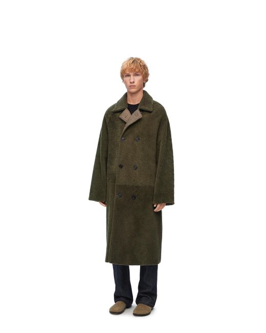 Loewe Green Luxury Coat In Cotton And Shearling for men