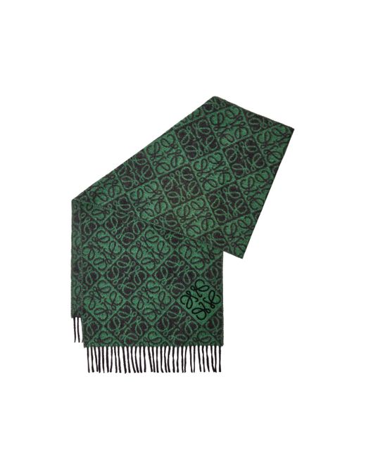 Loewe Green Anagram Scarf In Wool And Cashmere