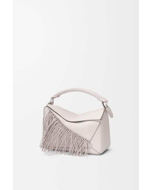 Loewe White Fringe Small Puzzle Bag