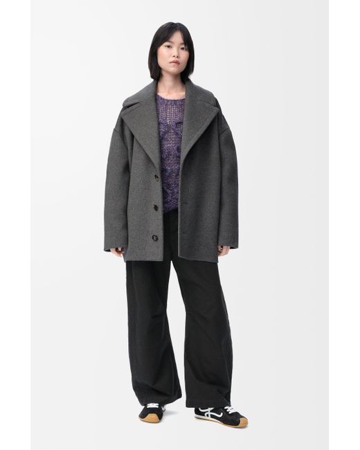 Abrigo Corto En Lana Mujer Loewe de color Gray