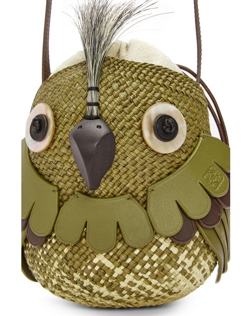 Loewe Green Bird Bag In Iraca Palm And Calfskin