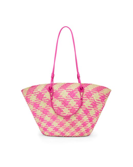 Loewe Pink Anagram Basket Bag In Iraca Palm And Calfskin