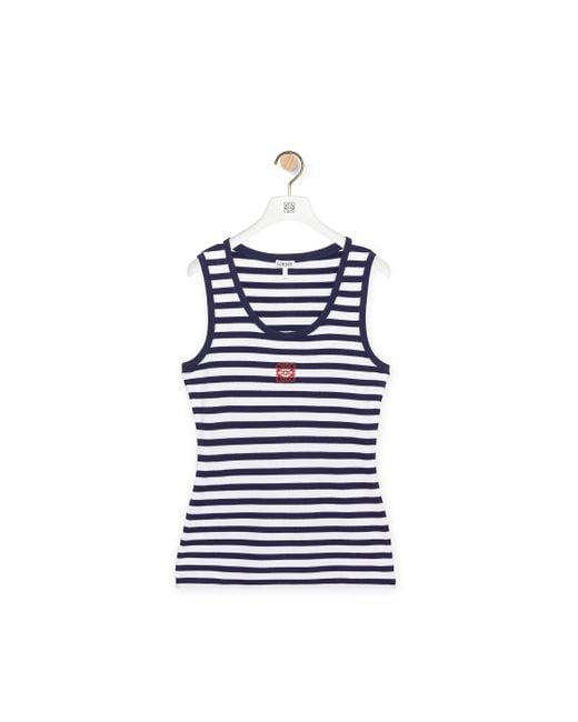 Loewe Blue Anagram Embroidered Striped Stretch-jersey Top