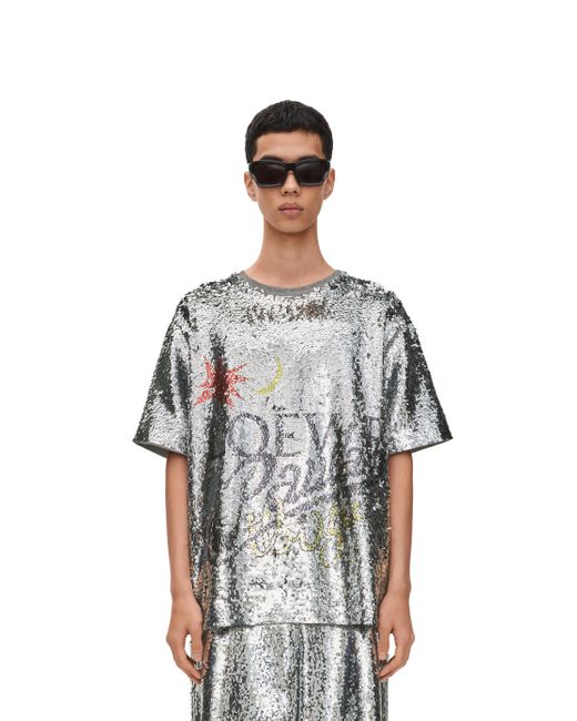 Loewe White Luxury Loose Fit T-shirt In Sequins for men