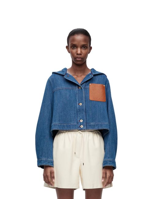 Loewe Blue Cropped Workwear Jacket In Denim