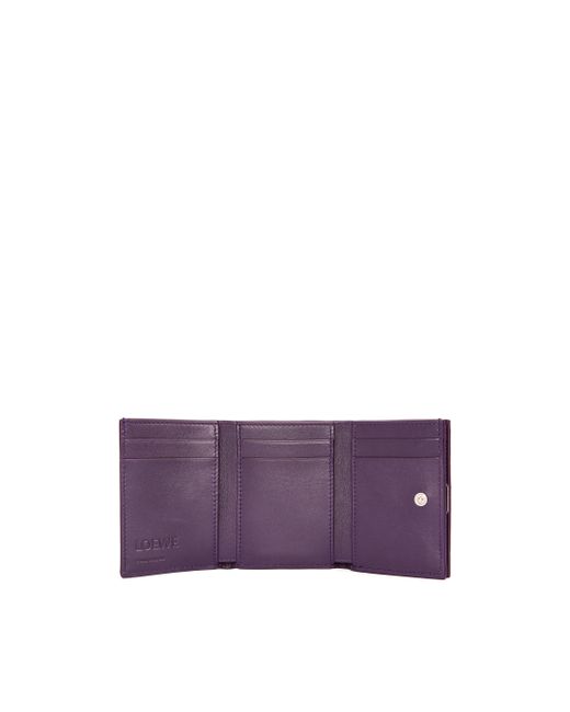 Loewe Purple Anagram Trifold Wallet In Pebble Grain Calfskin