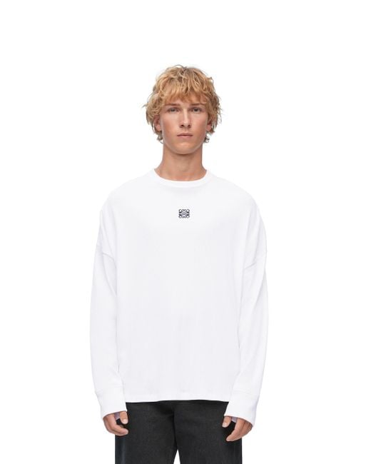 Loewe White Luxury Oversized Fit Long Sleeve T-shirt In Cotton for men