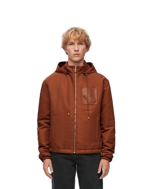 Loewe Brown Luxury Hooded Padded Jacket In Nylon for men