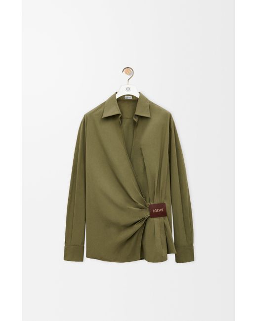Camisa Drapeada En Algodón Mujer Loewe de color Green