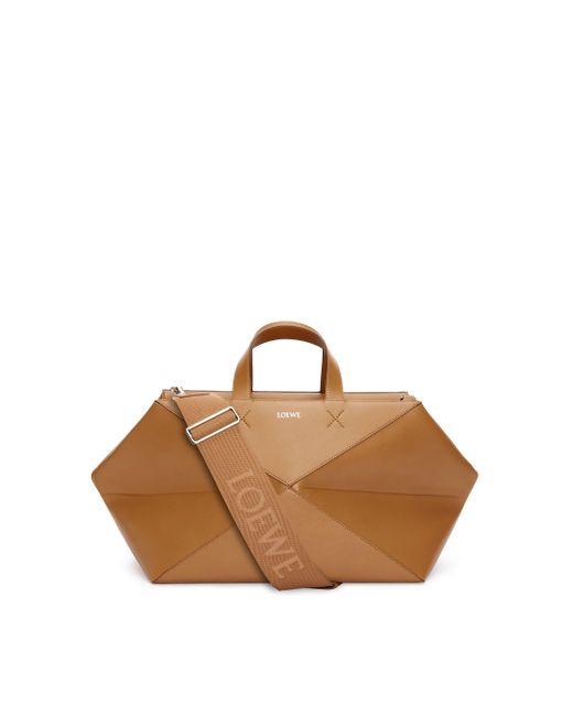 Loewe Brown Luxury Puzzle Fold Duffle In Shiny Calfskin for men