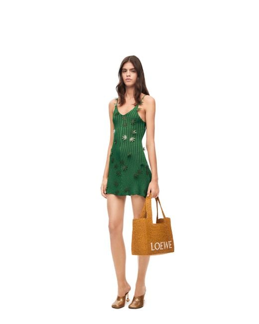 Loewe Green Leaf Strappy Dress In Viscose