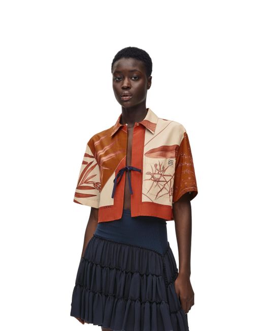 Loewe Blue Luxury Cropped Shirt In Cotton And Silk