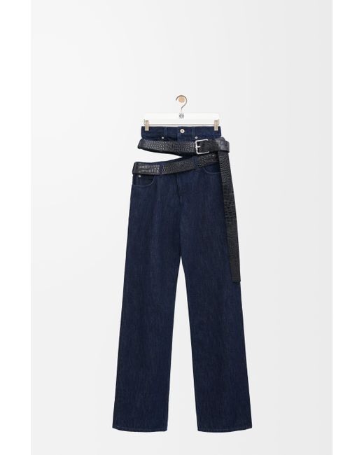 Vaqueros De Denim Con Cinturón Mujer Loewe de color Blue