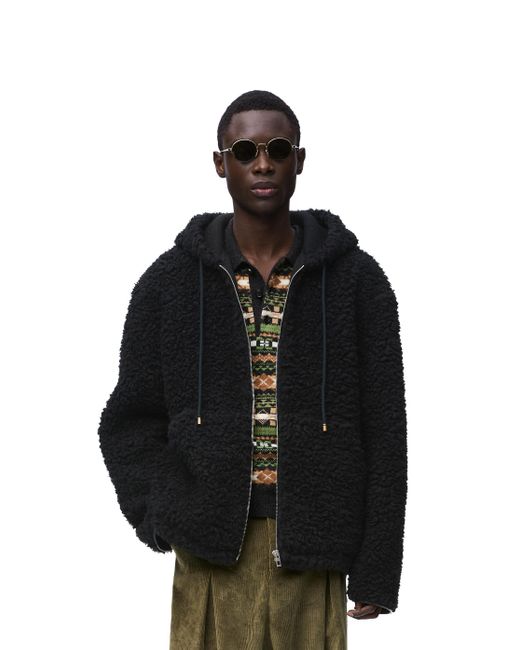 Loewe Black Luxury Hooded Jacket In Alpaca And Wool Blend For for men