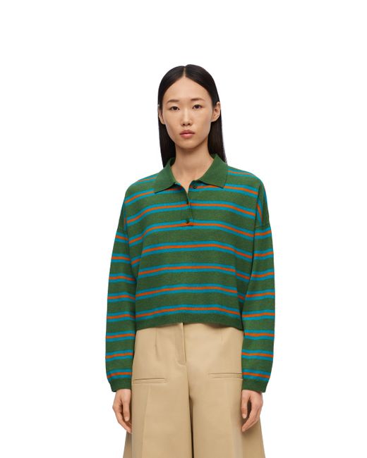 Loewe Green Striped Relaxed-fit Wool-knit Polo Shirt
