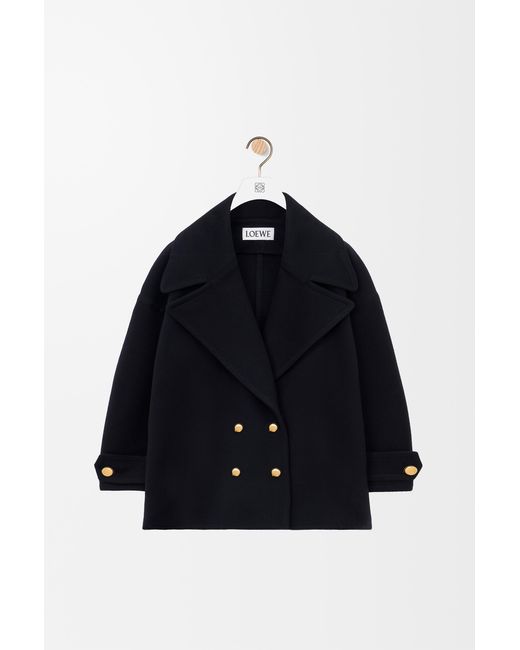 Loewe Blue Luxury Pebble Peacoat In Wool For