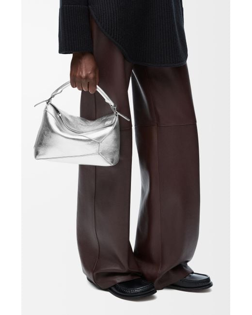 Loewe White Small Puzzle Edge Bag In Laminated Lambskin