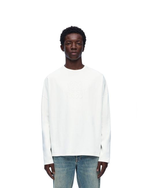 Loewe White Luxury Loose Fit Long Sleeve T-shirt In Cotton for men