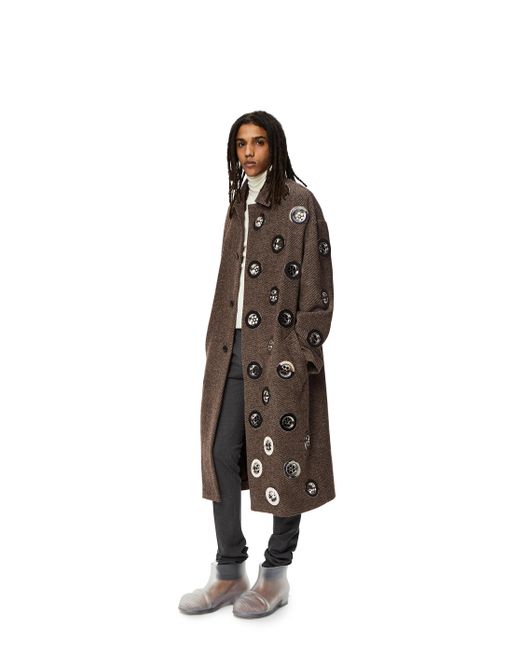 Loewe Brown Sinkhole Embellished Coat In Wool for men