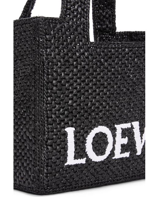 Loewe Black Mini Font Tote In Raffia