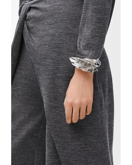 Loewe Black Luxury Pleated Fan Cuff In Sterling Silver