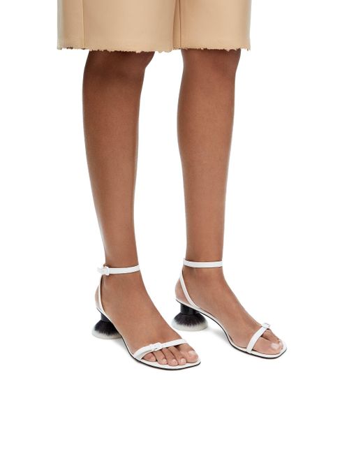 Loewe White Luxury Petal Brush Heel Sandal In Patent Lambskin For