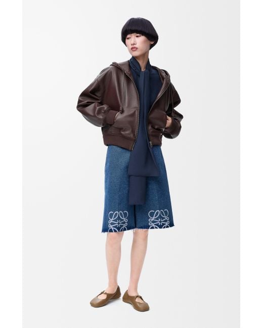 Loewe Blue Luxury Anagram Shorts In Denim