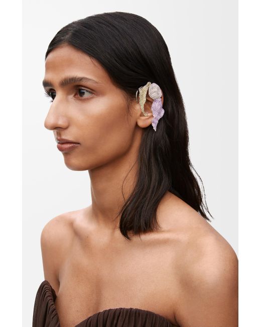 Loewe Black Luxury Glitter Fragment Ear Cuff In Sterling Silver And Crystals