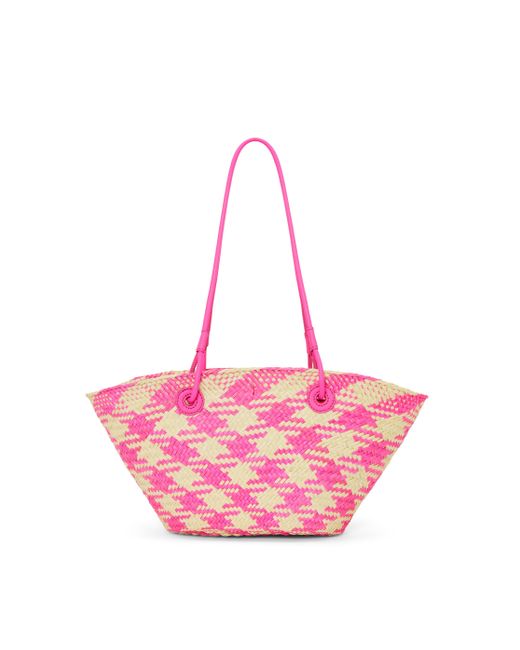 Loewe Pink Small Anagram Basket Bag In Iraca Palm And Calfskin